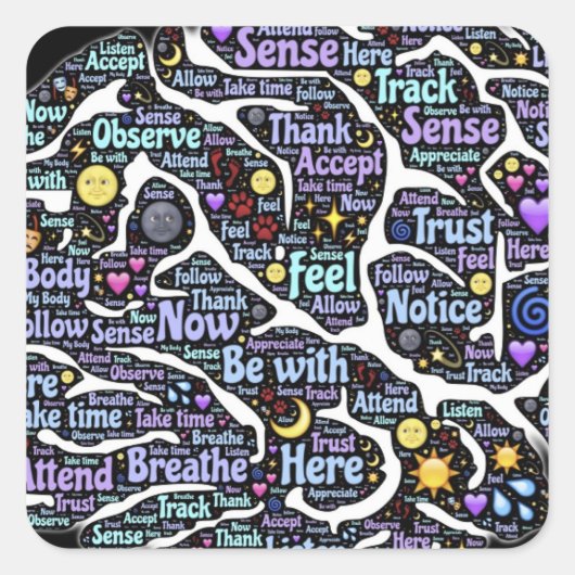 Meditation Body Inspirerend Word Art Vierkante Sticker (Voorkant)