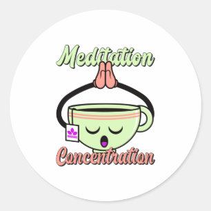 Meditation Concentration Cute Coffee Mok Kawaii Ronde Sticker