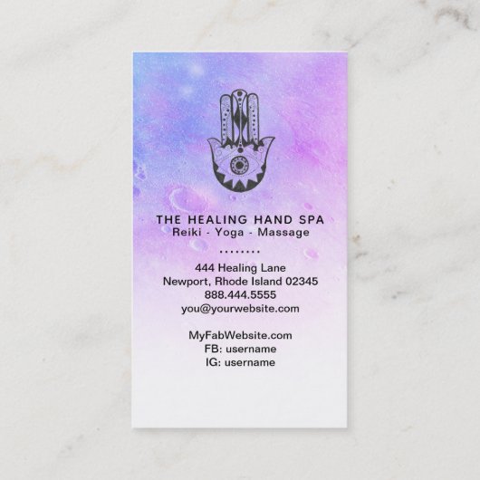 *~* Meditation Crater of Moon Hamsa Hand of Fatima Visitekaartje (Achterkant)