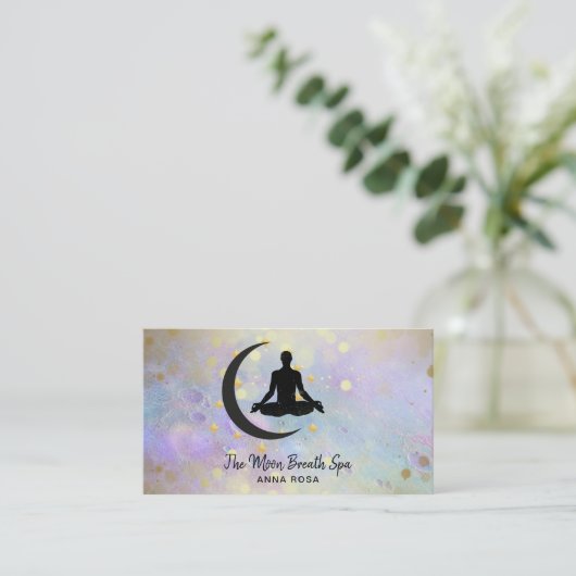 *~* Meditation Gold Man + Moon Yoga Mindfulness Visitekaartje (Staand voorkant)