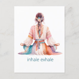 Meditation- Illustration mit Frau- boho- inhale Briefkaart