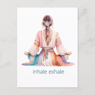 Meditation- Illustration mit Frau- boho- inhale Briefkaart