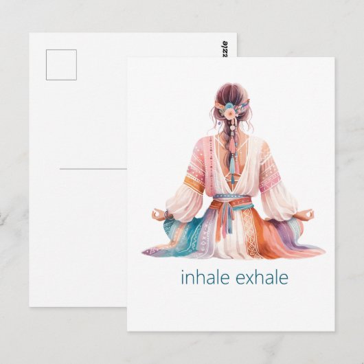 Meditation- Illustration mit Frau- boho- inhale Briefkaart (Voorkant / Achterkant)