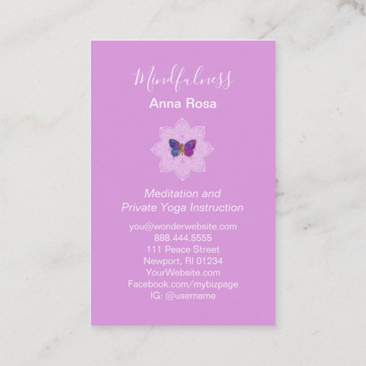 *~* Meditation Mindfulness Mandala Butterfly Reiki Visitekaartje (Achterkant)