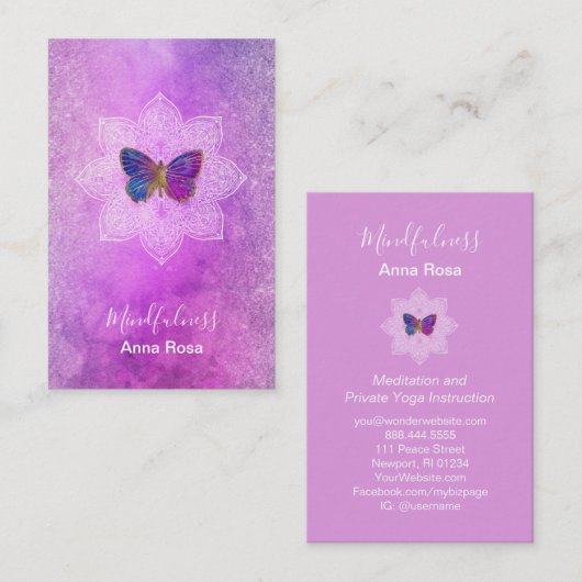 *~* Meditation Mindfulness Mandala Butterfly Reiki Visitekaartje (Voorkant / Achterkant)