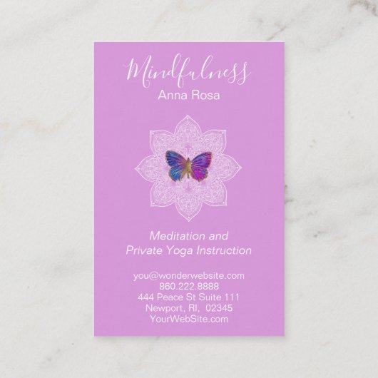 ** Meditation Mindfulness Mandala Butterfly Reiki Visitekaartje (Achterkant)