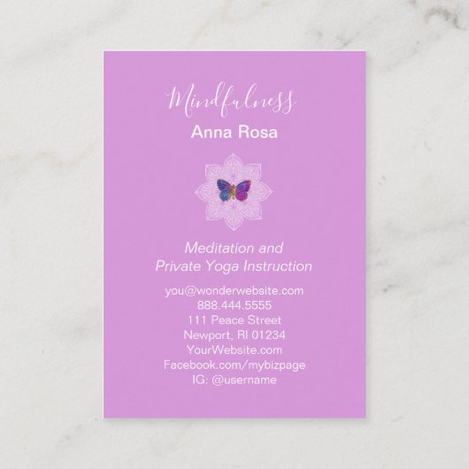 *~* Meditation Mindfulness Mandala Butterfly Yoga Visitekaartje (Achterkant)