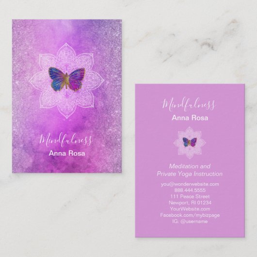 *~* Meditation Mindfulness Mandala Butterfly Yoga Visitekaartje (Voorkant / Achterkant)