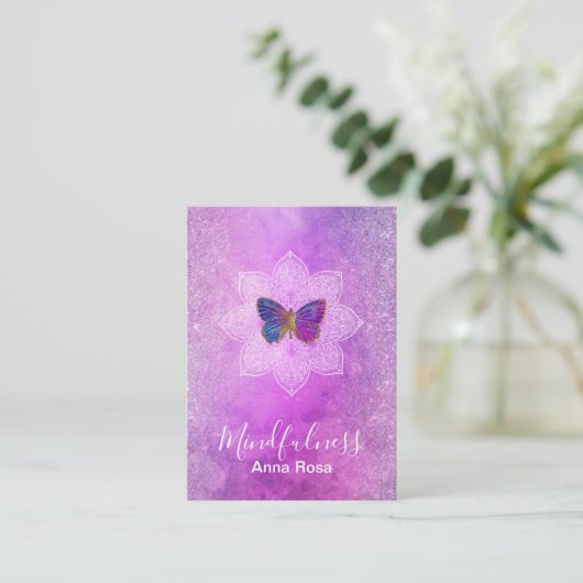 *~* Meditation Mindfulness Mandala Butterfly Yoga Visitekaartje (Staand voorkant)