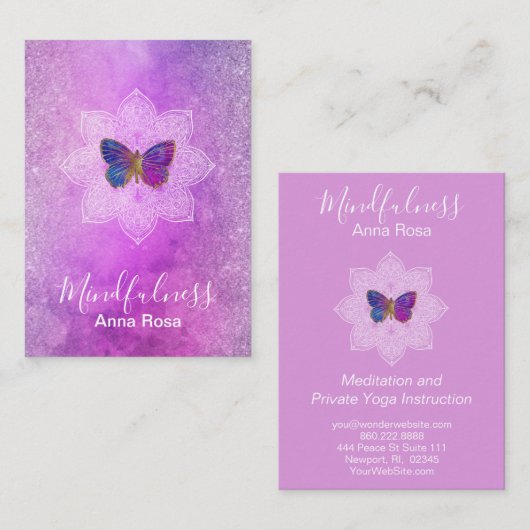 *~* Meditation Mindfulness Mandala Butterfly Yoga Visitekaartje (Voorkant / Achterkant)