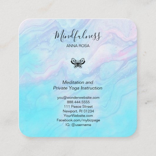 *~* Meditation Mindfulness Moth Yoga Butterfly  Vierkante Visitekaartje (Achterkant)