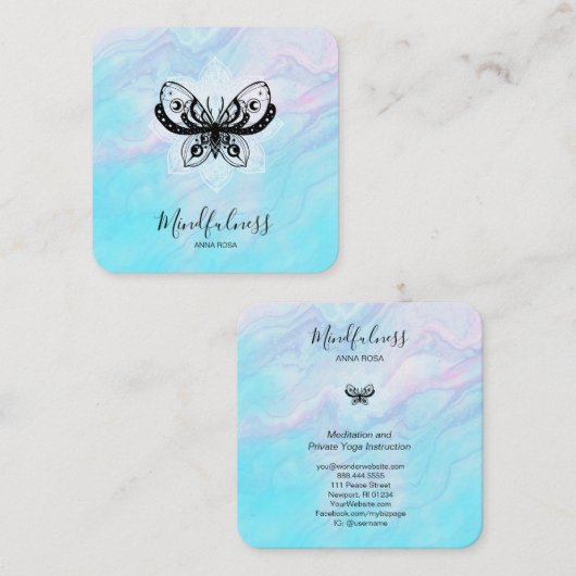 *~* Meditation Mindfulness Moth Yoga Butterfly  Vierkante Visitekaartje (Voorkant / Achterkant)