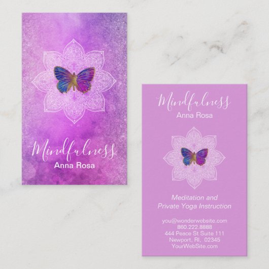 ** Meditation Mindfulness Yoga Mandala Butterfly Visitekaartje (Voorkant / Achterkant)