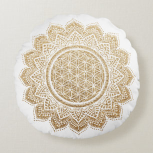 Meditation Pillow Flower of life Mandala Gold Rond Kussen