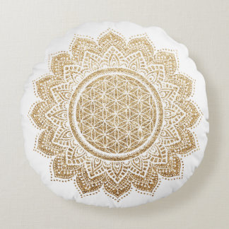 Meditation Pillow Flower of life Mandala Gold Rond Kussen