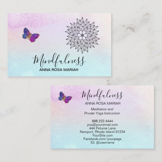 *~* Meditation Reik Yoga Butterfly Floral Mandala Visitekaartje (Voorkant / Achterkant)