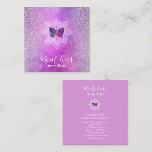 *~* Meditation Reiki Mindfulness Mandala Butterfly Vierkante Visitekaartje (Voorkant / Achterkant)