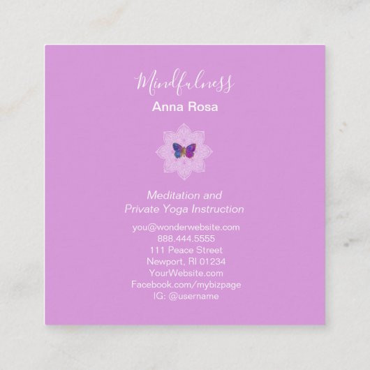 *~* Meditation Reiki Mindfulness Mandala Butterfly Vierkante Visitekaartje (Achterkant)