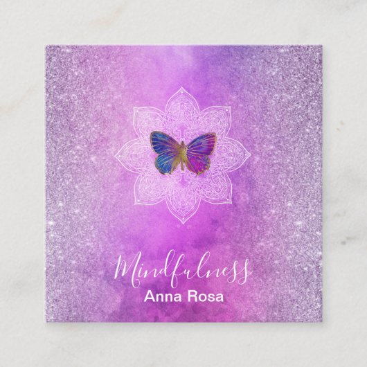*~* Meditation Reiki Mindfulness Mandala Butterfly Vierkante Visitekaartje (Voorkant)