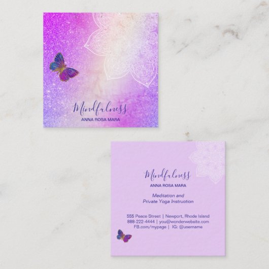 *~* Meditation Reiki Yoga . Butterfly Mandala Vierkante Visitekaartje (Voorkant / Achterkant)