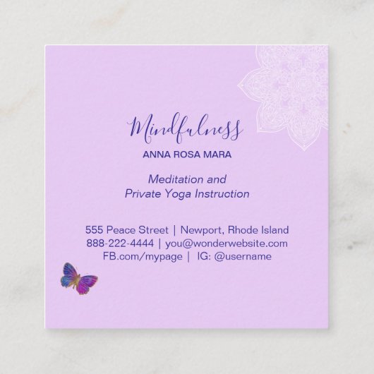 *~* Meditation Reiki Yoga . Butterfly Mandala Vierkante Visitekaartje (Achterkant)