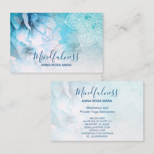 *~* Meditation Reiki Yoga Floral Glitter Mandala Visitekaartje (Voorkant / Achterkant)