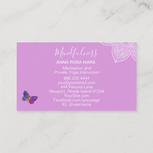 *~* Meditation Reiki Yoga Mandala Butterfly Visitekaartje (Achterkant)