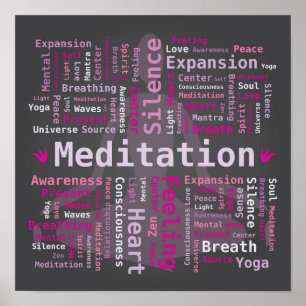 Meditation Word Cloud Tagin Pink en Violet Colour Poster