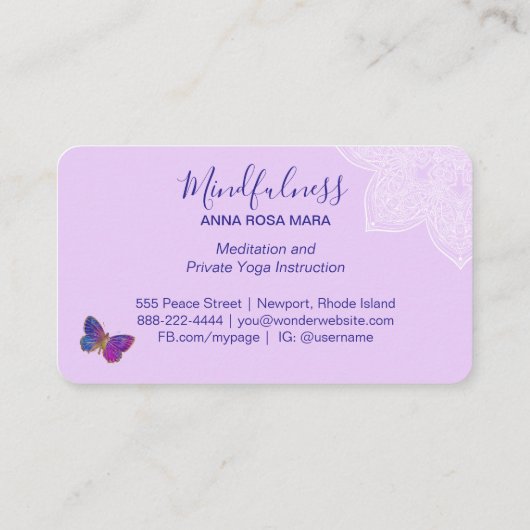 *~* Meditation Yoga Butterfly Mandala Reiki Visitekaartje (Achterkant)
