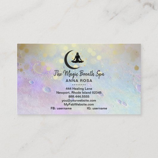 *~* Meditation Yoga Gold Woman + Moon Mindfullness Visitekaartje (Achterkant)