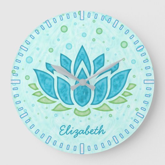 Meditation Yoga Space Blue Lotus Flower Zen | Naam Grote Klok (Voorkant)