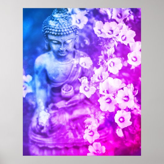 *~* Meditation Zen Buddha Meditate Floral Aqua Poster (Voorkant)