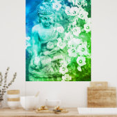 *~* Meditation Zen Buddha Meditate Floral Ombre Poster (Keuken)