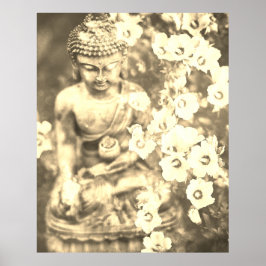 *~* Meditation Zen Buddha Meditate Flowers Gold Poster