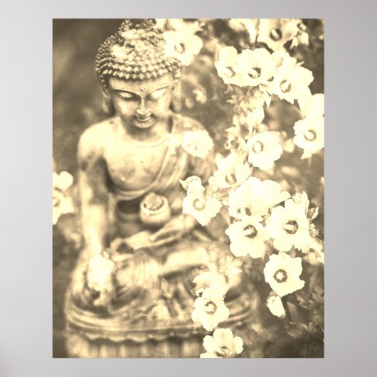 *~* Meditation Zen Buddha Meditate Flowers Gold Poster (Voorkant)