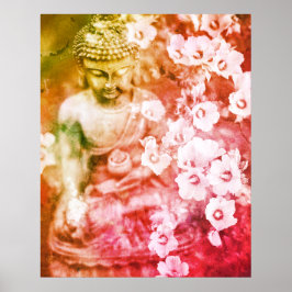 *~* Meditation Zen Buddha Meditate Flowers Oranje Poster
