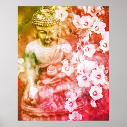 *~* Meditation Zen Buddha Meditate Flowers Oranje Poster (Voorkant)
