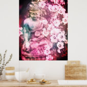 *~* Meditation Zen Buddha Meditate Flowers Pink Poster (Keuken)