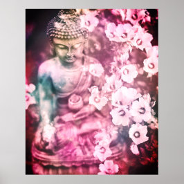 *~* Meditation Zen Buddha Meditate Flowers Pink Poster