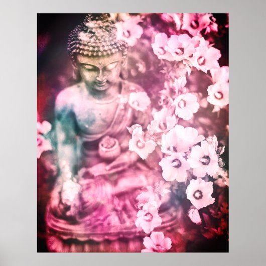 *~* Meditation Zen Buddha Meditate Flowers Pink Poster (Voorkant)
