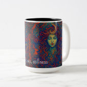 Mediteer met een goed brouwsel tweekleurige koffiemok (Voorkant rechts)