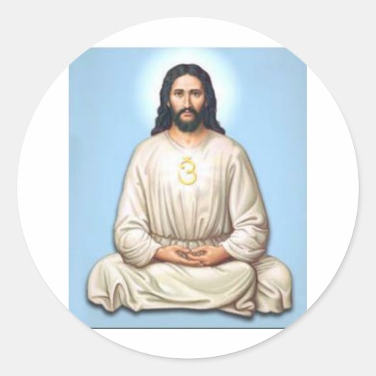 Mediteren Jezus met Om Ronde Sticker (Voorkant)