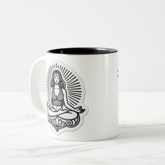 Mediteren om de geest te kalmeren tweekleurige koffiemok (Voorkant links)