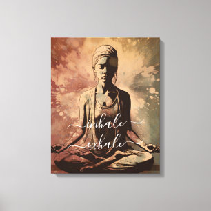 Mediterend Meisje Inhaleren Uitademen Yoga Canvas Afdruk
