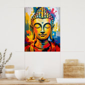 Mediterende Boeddha Kleurrijke Abstracte Kunst Sch Poster (Keuken)