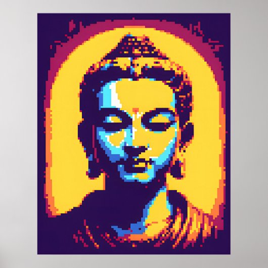 Mediterende Boeddha Kleurrijke Pixel Art Poster (Voorkant)