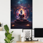Mediterende Boeddha met Mandala in het Universum Poster (Thuiskantoor)