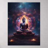Mediterende Boeddha met Mandala in het Universum Poster (Voorkant)