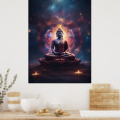 Mediterende Boeddha met Mandala in het Universum Poster (Keuken)