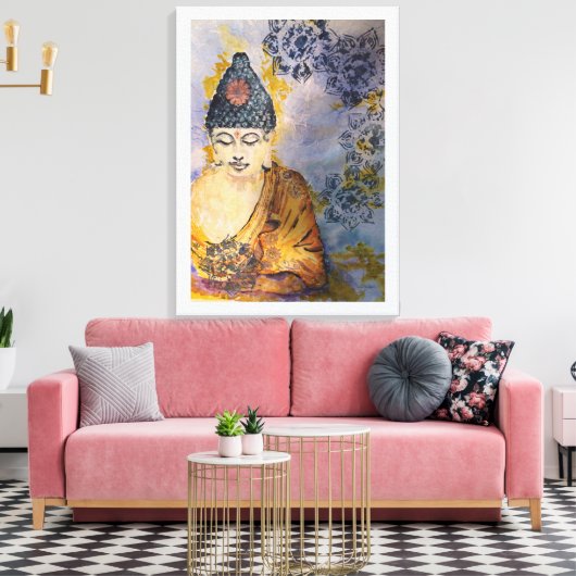 Mediterende Boeddha Waterverf Canvas 24x18 (Insitu (Woonkamer))
